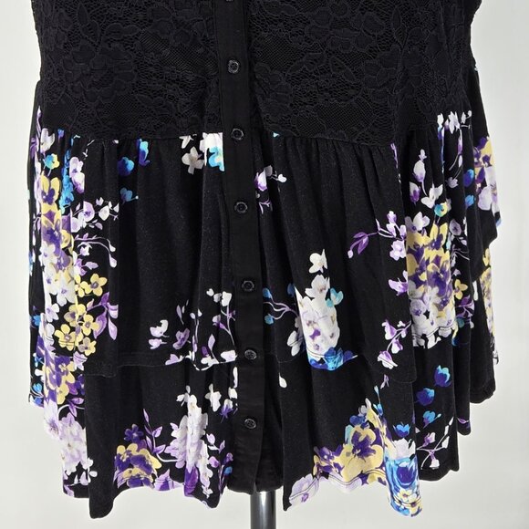 616-35 Torrid Super soft Black lace floral tiered babydoll top Size 2 16/18 - Picture 6 of 11
